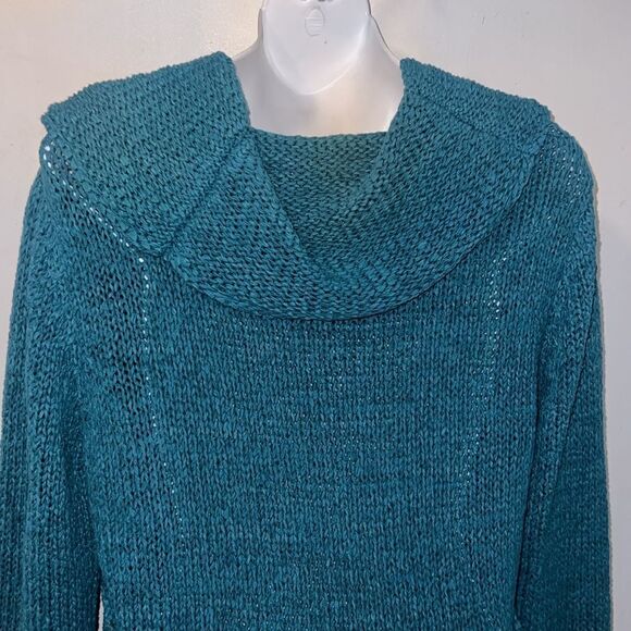 ANTHROPOLOGIE PURE HANDKNIT Teal knit Cowl Neck Sweater Dress-M/L - Picture 5 of 8